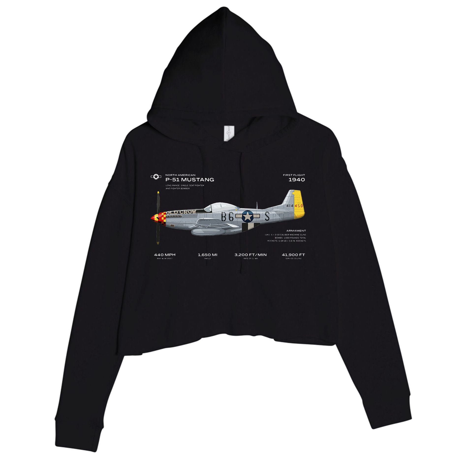 P 51 Mustang WWII Airplane Historic War Bird Fighter Crop Fleece Hoodie