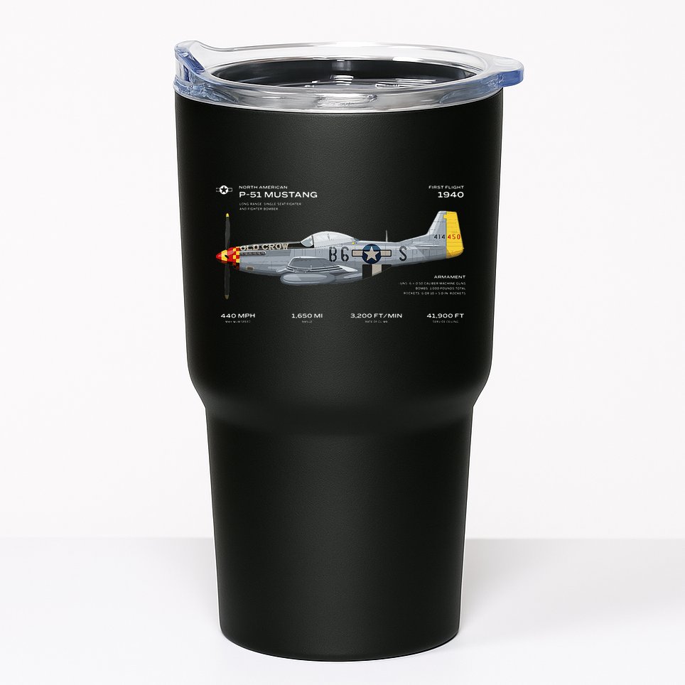 P 51 Mustang WWII Airplane Historic War Bird Fighter Tumbler