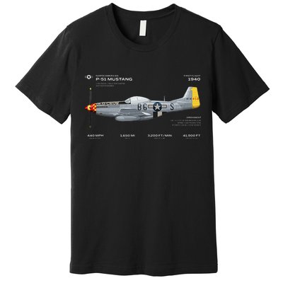 P 51 Mustang WWII Airplane Historic War Bird Fighter Premium T-Shirt