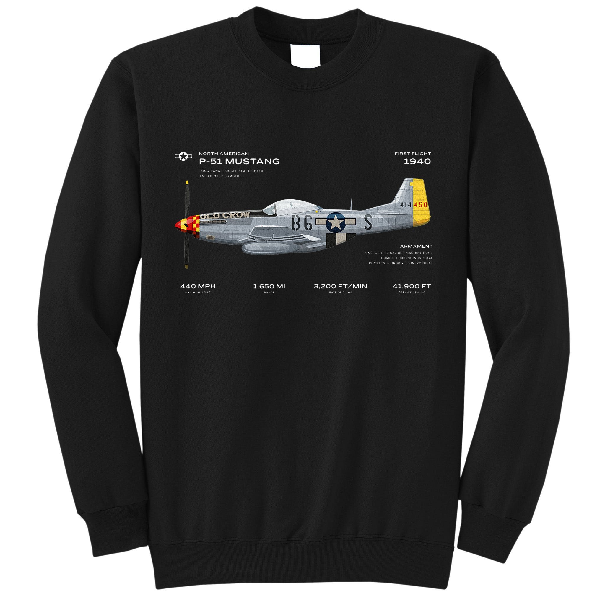 P 51 Mustang WWII Airplane Historic War Bird Fighter Tall Sweatshirt