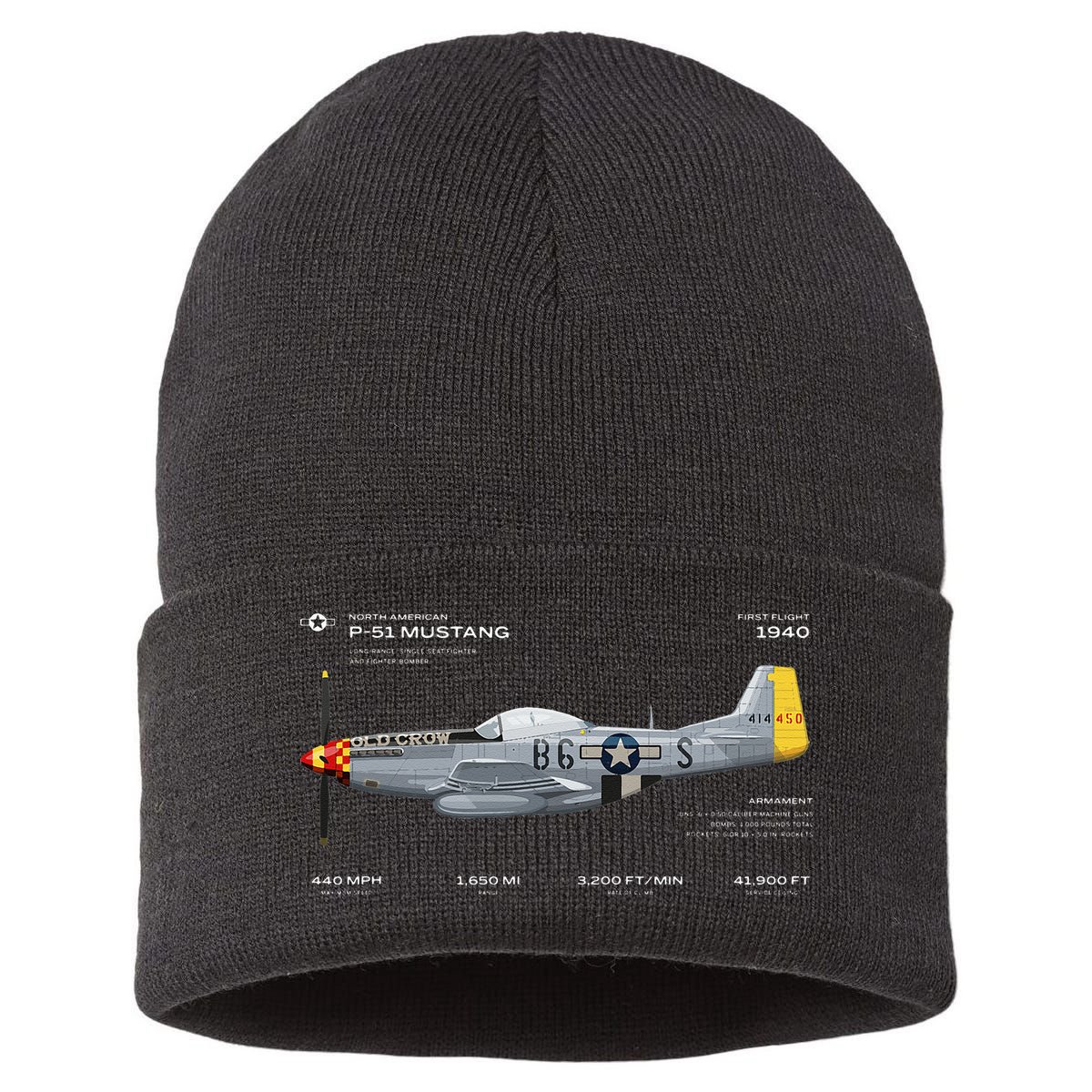 P 51 Mustang WWII Airplane Historic War Bird Fighter Sustainable Knit Beanie