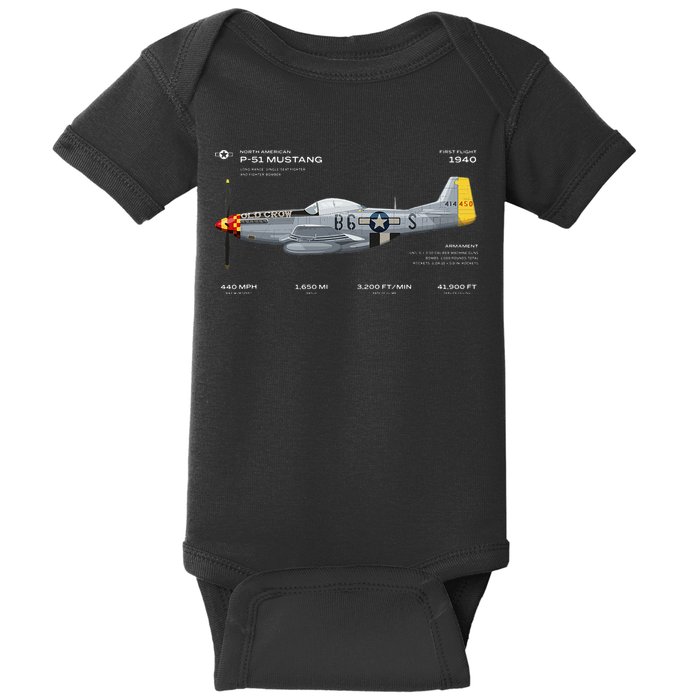 P 51 Mustang WWII Airplane Historic War Bird Fighter Baby Bodysuit
