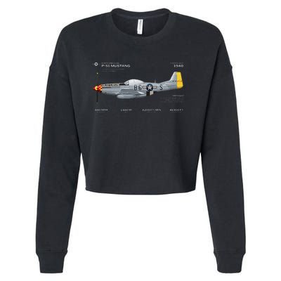 P 51 Mustang WWII Airplane Historic War Bird Fighter Cropped Pullover Crew