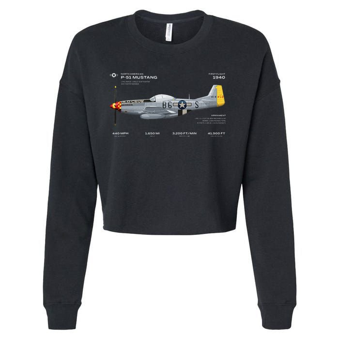 P 51 Mustang WWII Airplane Historic War Bird Fighter Cropped Pullover Crew