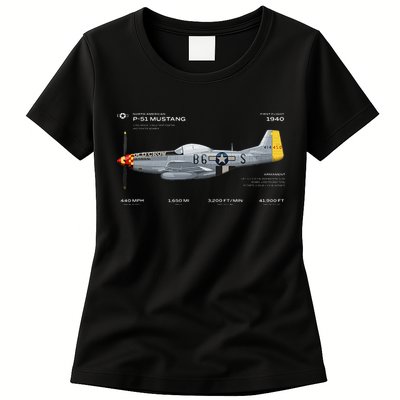 P 51 Mustang WWII Airplane Historic War Bird Fighter Womens T-Shirt