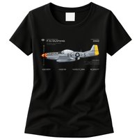 P 51 Mustang WWII Airplane Historic War Bird Fighter Womens T-Shirt