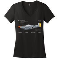 P 51 Mustang WWII Airplane Historic War Bird Fighter Women's V-Neck T-Shirt