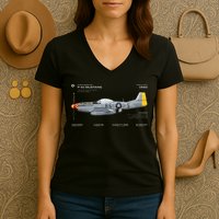 P 51 Mustang WWII Airplane Historic War Bird Fighter Women's V-Neck T-Shirt