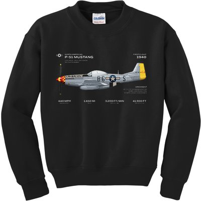 P 51 Mustang WWII Airplane Historic War Bird Fighter Kids Sweatshirt