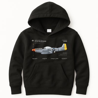 P 51 Mustang WWII Airplane Historic War Bird Fighter Kids Hoodie