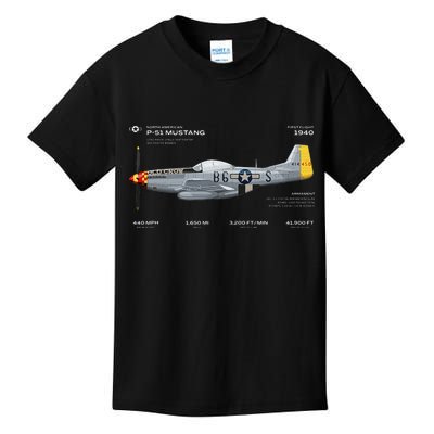 P 51 Mustang WWII Airplane Historic War Bird Fighter Kids T-Shirt