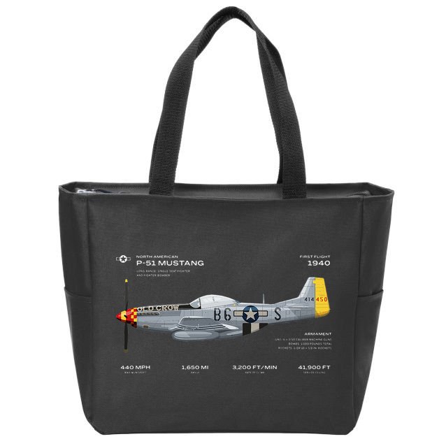 P 51 Mustang WWII Airplane Historic War Bird Fighter Zip Tote Bag