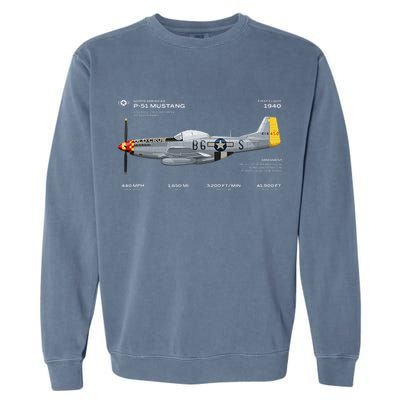 P 51 Mustang WWII Airplane Historic War Bird Fighter Garment-Dyed Sweatshirt