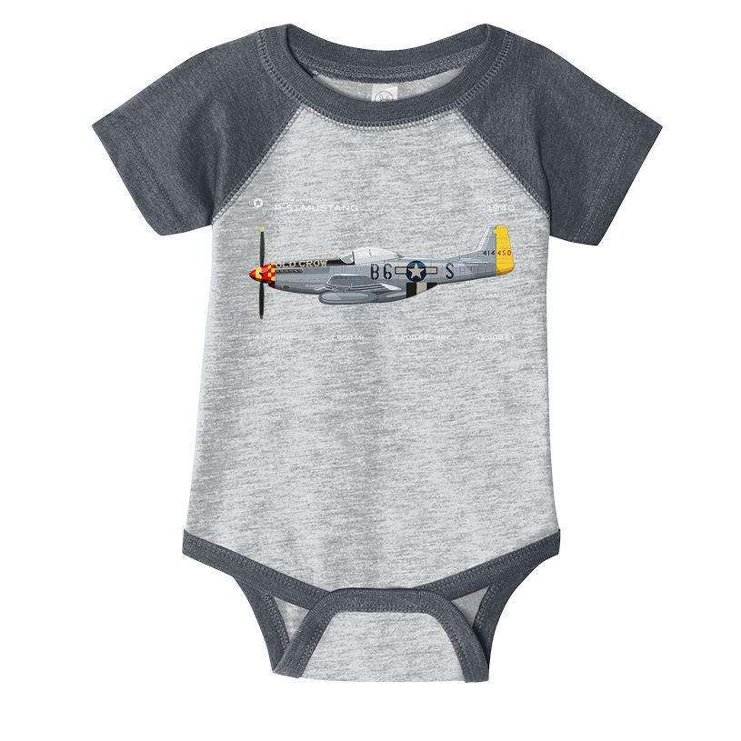 P 51 Mustang WWII Airplane Historic War Bird Fighter Infant Baby Jersey Bodysuit