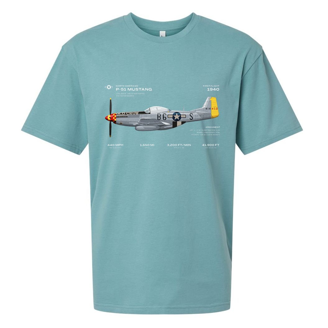 P 51 Mustang WWII Airplane Historic War Bird Fighter Sueded Cloud Jersey T-Shirt