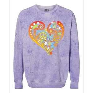 Pretty 60s 70s Hippie Peace Love Heart Peace Sign Colorblast Crewneck Sweatshirt