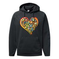 Pretty 60s 70s Hippie Peace Love Heart Peace Sign Performance Fleece Hoodie