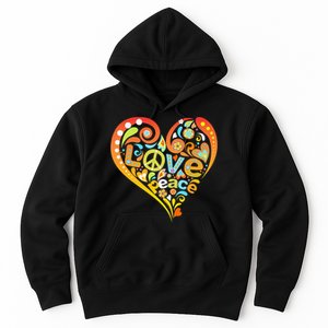 Pretty 60s 70s Hippie Peace Love Heart Peace Sign Hoodie