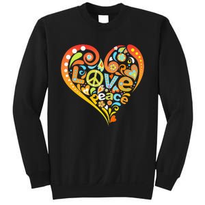 Pretty 60s 70s Hippie Peace Love Heart Peace Sign Sweatshirt