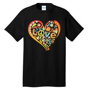 Pretty 60s 70s Hippie Peace Love Heart Peace Sign Tall T-Shirt