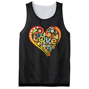 Pretty 60s 70s Hippie Peace Love Heart Peace Sign Mesh Reversible Basketball Jersey Tank