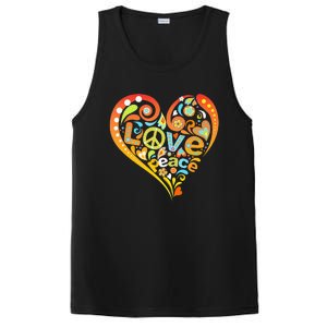 Pretty 60s 70s Hippie Peace Love Heart Peace Sign PosiCharge Competitor Tank