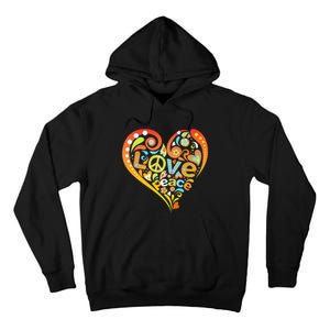 Pretty 60s 70s Hippie Peace Love Heart Peace Sign Tall Hoodie