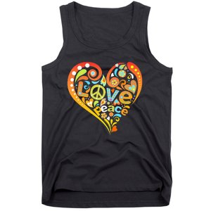 Pretty 60s 70s Hippie Peace Love Heart Peace Sign Tank Top