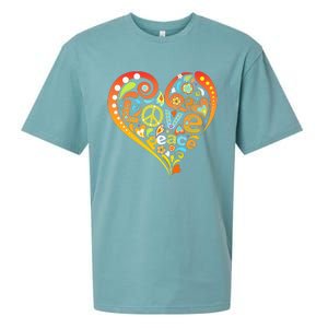 Pretty 60s 70s Hippie Peace Love Heart Peace Sign Sueded Cloud Jersey T-Shirt