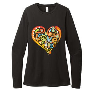 Pretty 60s 70s Hippie Peace Love Heart Peace Sign Womens CVC Long Sleeve Shirt