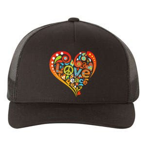 Pretty 60s 70s Hippie Peace Love Heart Peace Sign Yupoong Adult 5-Panel Trucker Hat