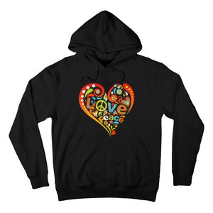 Pretty 60s 70s Hippie Peace Love Heart Peace Sign Hoodie