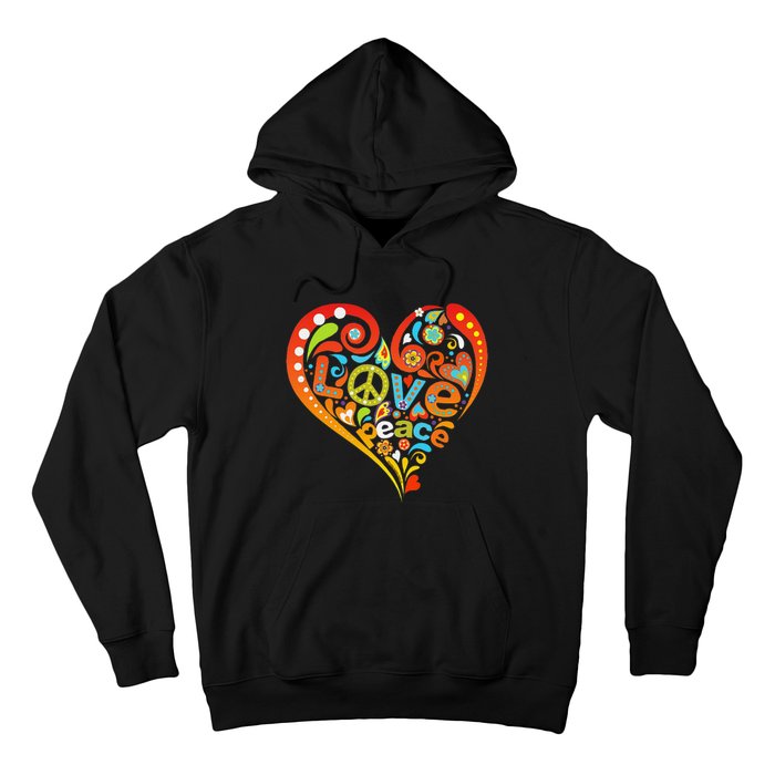 Pretty 60s 70s Hippie Peace Love Heart Peace Sign Hoodie