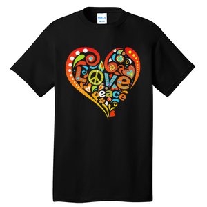 Pretty 60s 70s Hippie Peace Love Heart Peace Sign Tall T-Shirt