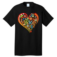 Pretty 60s 70s Hippie Peace Love Heart Peace Sign Tall T-Shirt