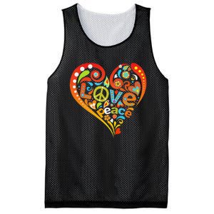 Pretty 60s 70s Hippie Peace Love Heart Peace Sign Mesh Reversible Basketball Jersey Tank