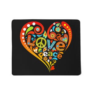 Pretty 60s 70s Hippie Peace Love Heart Peace Sign Mousepad