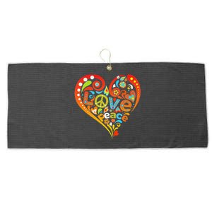 Pretty 60s 70s Hippie Peace Love Heart Peace Sign Large Microfiber Waffle Golf Towel