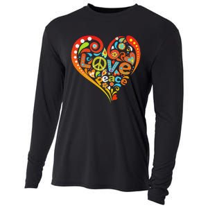 Pretty 60s 70s Hippie Peace Love Heart Peace Sign Cooling Performance Long Sleeve Crew