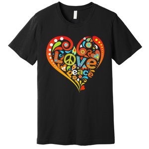 Pretty 60s 70s Hippie Peace Love Heart Peace Sign Premium T-Shirt