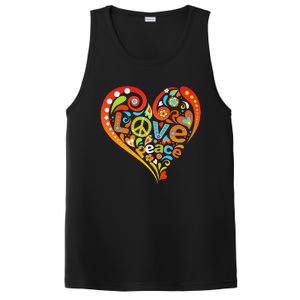 Pretty 60s 70s Hippie Peace Love Heart Peace Sign PosiCharge Competitor Tank