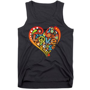 Pretty 60s 70s Hippie Peace Love Heart Peace Sign Tank Top