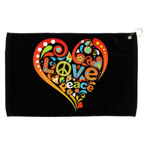 Pretty 60s 70s Hippie Peace Love Heart Peace Sign Grommeted Golf Towel