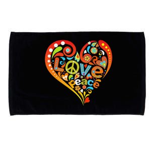 Pretty 60s 70s Hippie Peace Love Heart Peace Sign Microfiber Hand Towel