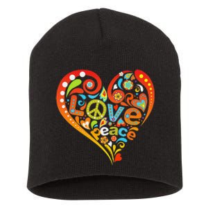 Pretty 60s 70s Hippie Peace Love Heart Peace Sign Short Acrylic Beanie