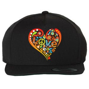 Pretty 60s 70s Hippie Peace Love Heart Peace Sign Wool Snapback Cap