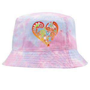 Pretty 60s 70s Hippie Peace Love Heart Peace Sign Tie-Dyed Bucket Hat