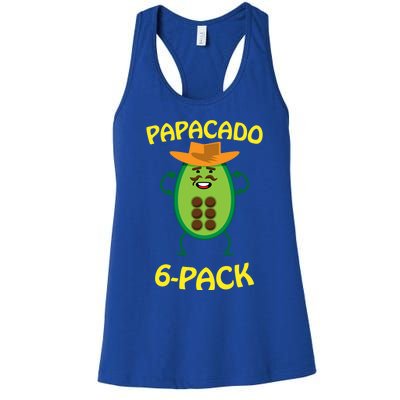 Papacado 6 Pack Mustache Dad Avocado Cute Workout Funny Papa Gift Women's Racerback Tank