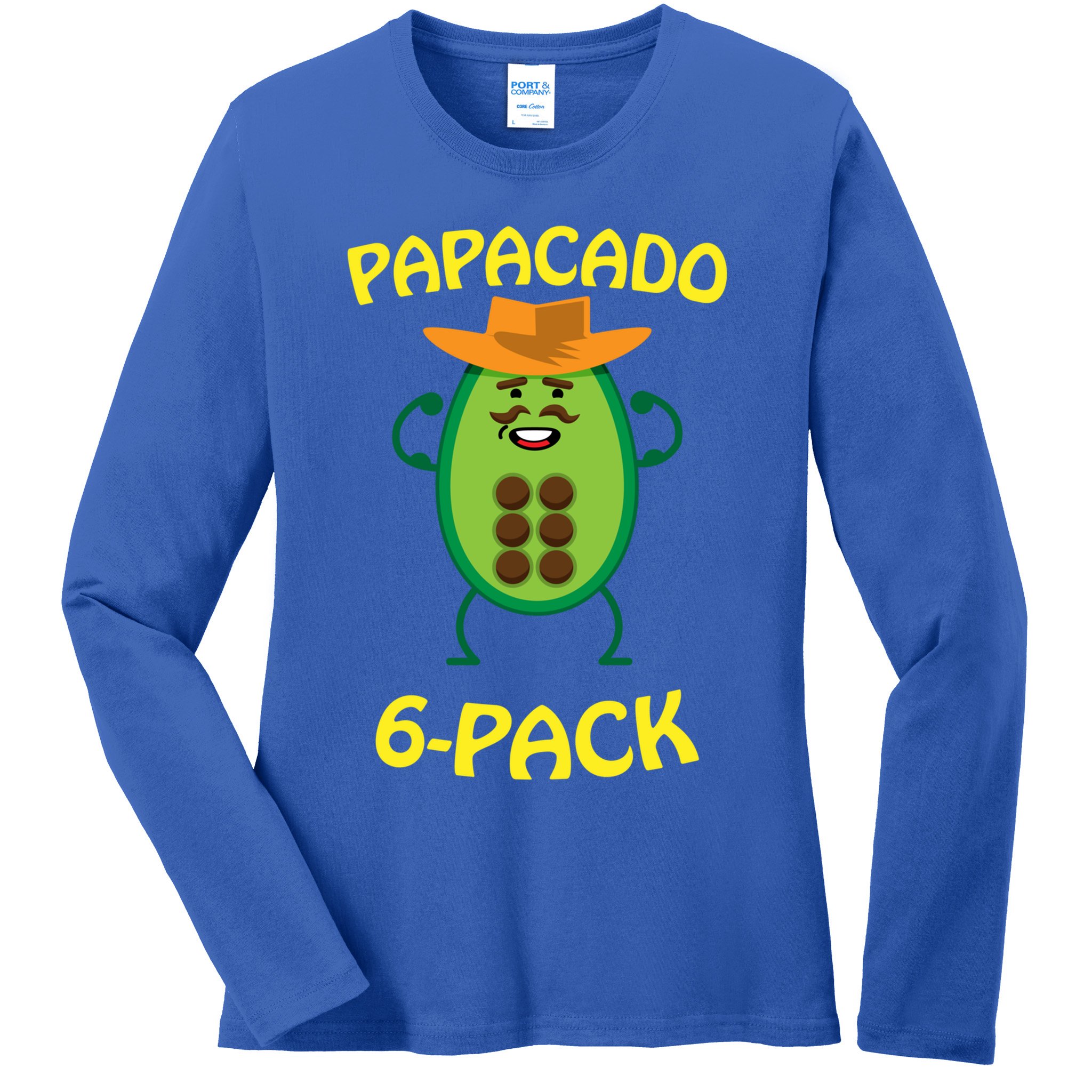 Papacado 6 Pack Mustache Dad Avocado Cute Workout Funny Papa Gift Ladies Long Sleeve Shirt