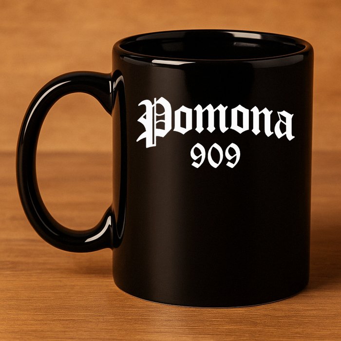 Pomona 909 Area Code Og Chicano Pride Mexican Tattoo Biker 11oz C Handle Ceramic Mug